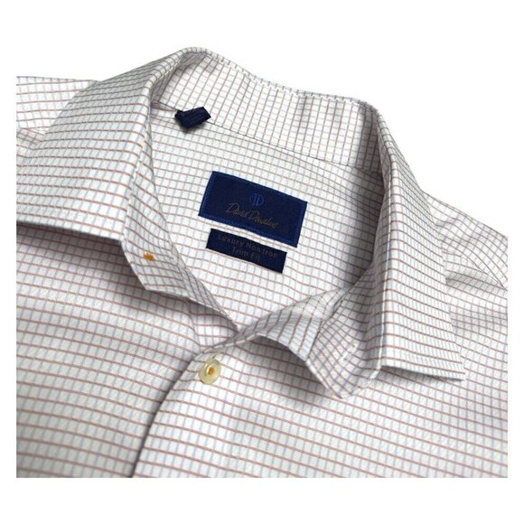 DAVID DONAHUE Luxury Non Iron Trim Fit Plaid Designer Business Dress Shirt - Picture 2 of 5